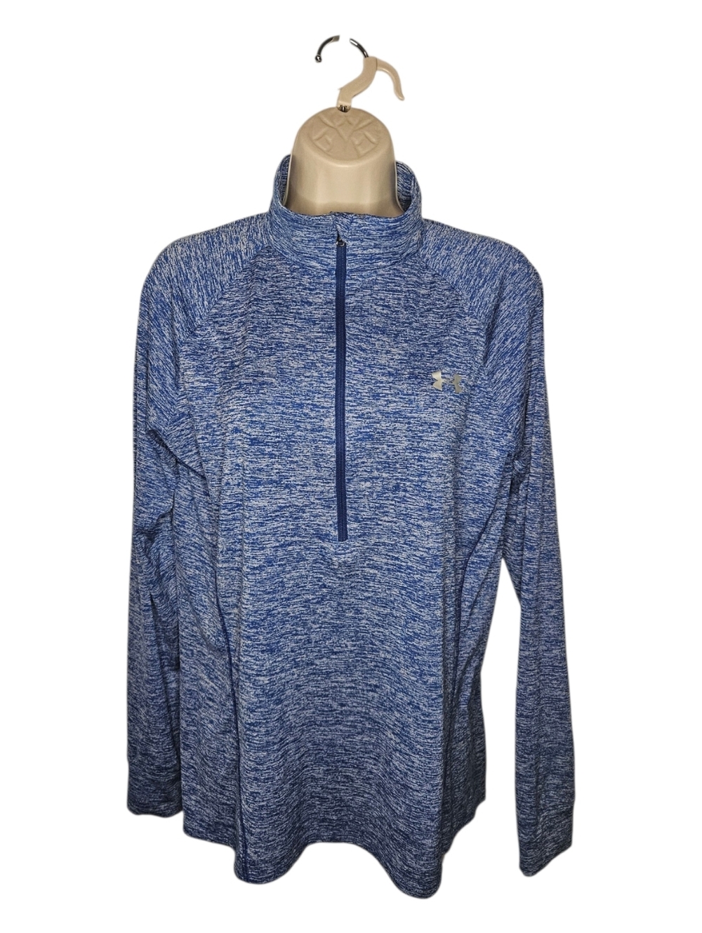 Under Armour Women's Heathered Blue Quarter-Zip Athletic Top Large Fitted